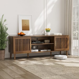 KTMBDW 63" Mid Century Modern TV Stand, Wood TV Stand with Storage Cabinet and Open Shelf for up to 70" TV, TV Console Table for Living Room, Walnut - 1 of 4