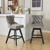 Lyngins 360° Swivel Counter Height Bar Stool Set of 2, Dining Chairs with Solid Rubber Wood Legs, Bar Stools with Button Tufted, Leisure Bar Chairs - 2 of 4