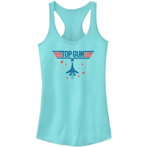 Juniors Womens Top Gun Fighter Jet and Stars Logo Racerback Tank Top - 1 of 4