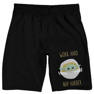 The Mandalorian Grogu Work Hard Nap Harder Men's Black Sleep Pajama Shorts - 1 of 4