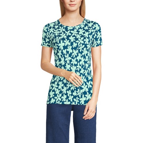 Lands' End Women's Cotton Rib T-shirt - Small - Baltic Teal Stencil ...