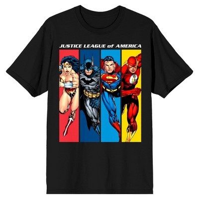 Justice League Wonder Woman, Batman, Superman, Flash Portrait Men's Black  T-Shirt-Small