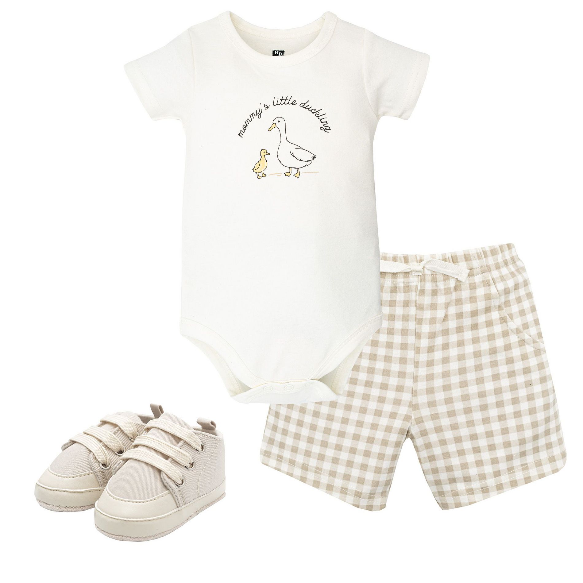 Hudson Baby Boy Cotton Bodysuit, Shorts and Shoe Set, Little Duckling