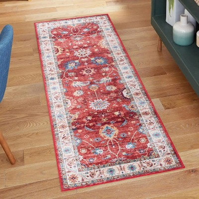 Crystal Print Cullen Casual Transitional Floral Border Livingroom Dining Bedroom Flat Pile Easy Care Indoor Area Rug