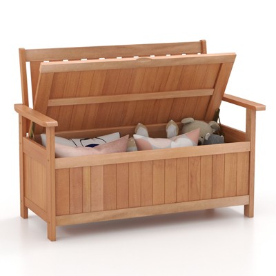 Tangkula 48" Storage Bench Wood Loveseat w/ Slatted Backrest for Backyard Patio