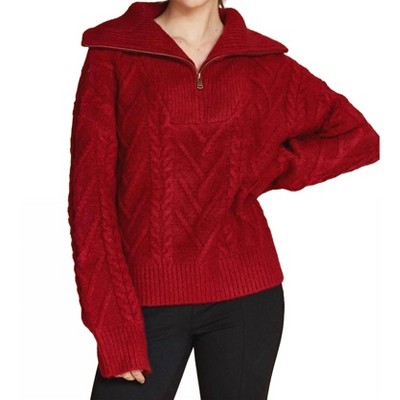 Women's Finley Front Zip Chunky Cable Knit Sweater - CRESCENT
