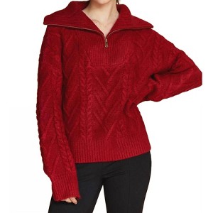 Women's Finley Front Zip Chunky Cable Knit Sweater - CRESCENT - 1 of 2