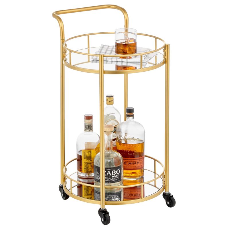 mDesign Metal Rolling Food and Beverage Bar Cart with Glass Shelves, 1 of 8