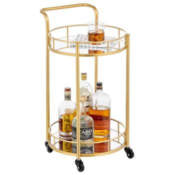 mDesign Metal Rolling Food and Beverage Bar Cart with Glass Shelves