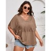 Women's Plus Size Fringe Hem Short Sleeve V-Neck Oversized T Shirt Tops - 4 of 4