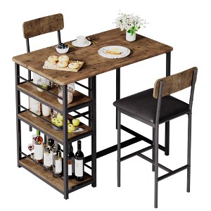 GustoWave Dining Table and Chairs, 2 Upholstered Chairs, with 3 Storage Shelves - 1 of 4