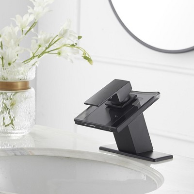 Matte Black Glass Waterfall Bathroom Faucet with Brass Handle