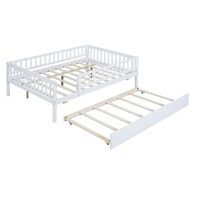 NicBex Full Size Daybed, Wooden Day Bed with Trundle, Sofa Bed Frame with Fence Guardrails