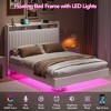 Floating Bed Frame with RGB LED Lights & Charging Station, Upholstered Platform Bed Frame with Storage Headboard - 3 of 4