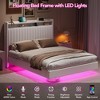 Floating Bed Frame with RGB LED Lights & Charging Station, Upholstered Platform Bed Frame with Storage Headboard - image 3 of 4