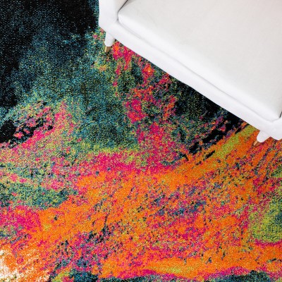 Galaxy Blue and Orange Abstract Synthetic Runner Rug