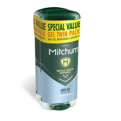Mitchum Men&#39;s Antiperspirant &#38; Deodorant Triple Odor Defense Gel Stick, 48 Hr Protection, Unscented - Unscented - 3.4oz/2pk