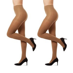 Memoi Women's 2 Pair Pack Perfectly Opaque Control Top Microfiber Tights - 1 of 4