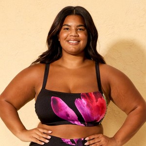 Women's Floral Print High Shine Bralette Bikini Top - Shade & Shore™ Black - 1 of 3