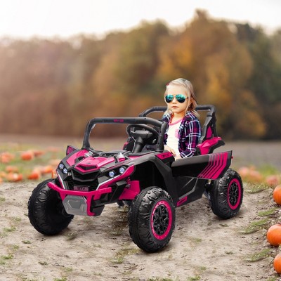 Pink 24V 2-Seater Ride-On Car with LED Lights