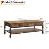 Vintage Farmhouse Coffee Table with Drawers, 2 Tier Coffee Table for Living Room, Rectangular MDF Storage Table with Shelf, Rustic Brown - 2 of 4