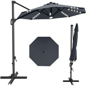 TackView 10Ft Patio Cantilever Umbrella with Solar LED Lights, 8 Ribs Offset Market Umbrella, 360-Degree Rotation, with Cross Base for Backyard - 1 of 4