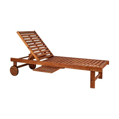 Seabrook 69" Acacia Wood Outdoor Lounger with Cream Cushion and Slide Table