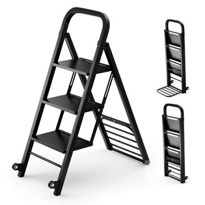 Costway 2-in-1 Ladder & Hand Truck Combo Collapsible 3-Step Ladder with Wheels - 1 of 4