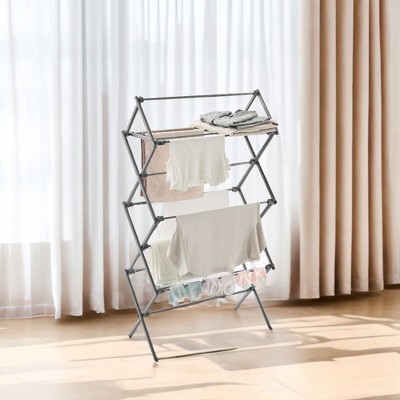 Foldable Steel Gray Clothes Drying Rack with 100 Sq Ft Surface