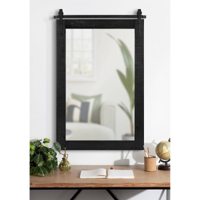 Rustic Farmhouse 42.5" Black Wood Wall Mirror with Iron Bar