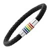 Steeltime Men's black braided leather bracelet with stainless and multi colored enamel magnetic clasp - 2 of 4