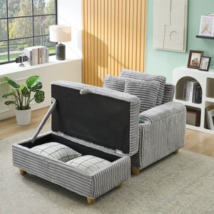 VASIP Green Corduroy Single Sofa with 1 Pillow and 2 Throw Pillows,  Footstool Convertible Storage Space ,for Small Space,Bedroom,Living Room - 1 of 4