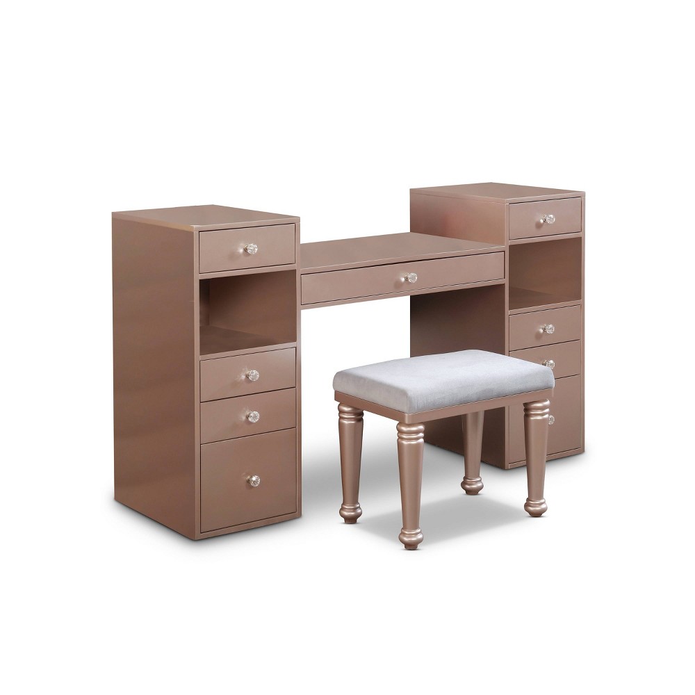 Lacroft LED Light Mirror Vanity Set Tiffany Blush - miBasics: Solid Wood, 9 Drawers, Integrated Bulb