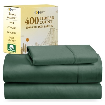 Cotton Sheets Set - Softest 400 Thread Count Bed Sheets, 100% Cotton Sateen, Cooling, Deep Pocket by California Design Den