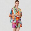 Anna-Kaci Lounge Women's Bold Stripe Print Pajama Set with Notch Collar Button Up Top and Relaxed Fit Matching Shorts - X Large, Many Colors - 2 of 4