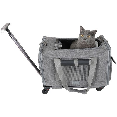 Cesicia Cat Dog Carrier with Wheels Airline Approved Rolling Pet Carrier with Telescopic Handle Shoulder Strap