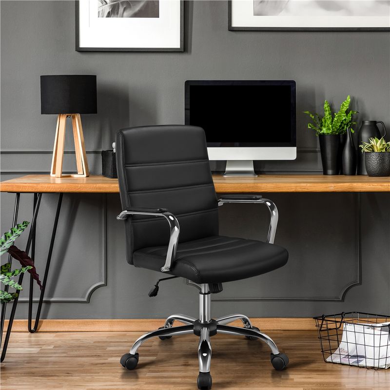 Yaheetech Mid-Back Office Chair with Arms 360° Swivel PU Leather Office Executive Chair, 3 of 10