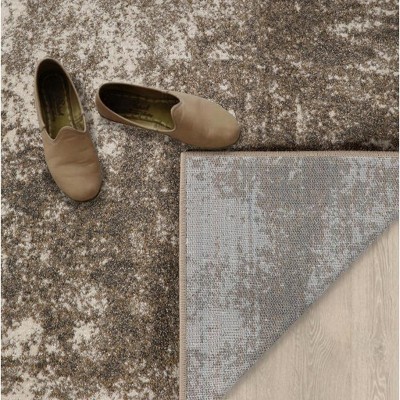 Beige Abstract Synthetic 2' x 7' Area Rug