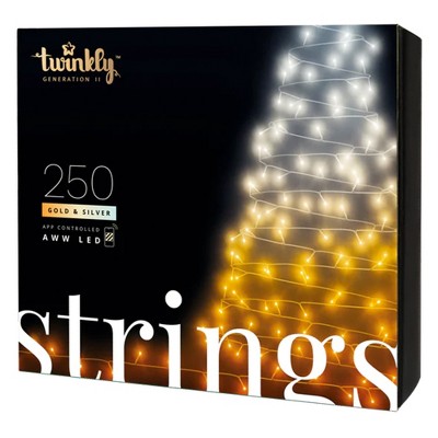 Twinkly TWS250GOP-GUS 250 LED White and Amber 65 Foot Outdoor Christmas String Lights, Bluetooth and WiFi Controlled for Home, Classroom, Dorm Room