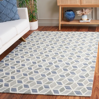 Ivory and Grey Geometric Hand-Tufted Wool Rug 6' x 9'