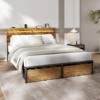 Queen Bed Frame with Wood Headboard Metal Platform Bed with 2 Storage Drawers Shelf Built-in Charging Station LED Lights No Box Spring Needed - 2 of 4