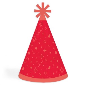 Big Dot of Happiness Red Confetti Stars - Cone Happy Birthday Party Hats for Kids and Adults - Set of 8 (Standard Size) - 1 of 4