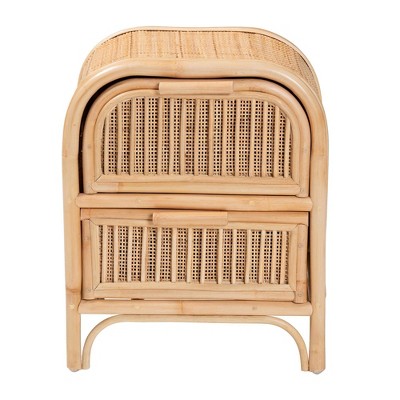 Adrika Natural Rattan 2-Drawer Bohemian Nightstand