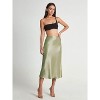 Women's High Waist Satin Midi Skirt - Elegant A-Line Silky Skirt Apple Green - 4 of 4