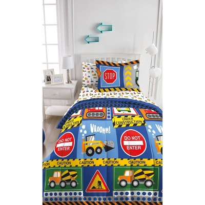 Under Construction Blue Microfiber Full Bed in a Bag Set