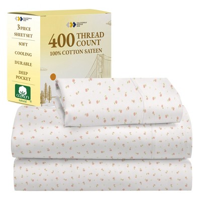Cotton Sheets Set - Softest 400 Thread Count Bed Sheets, 100% Cotton Sateen, Cooling, Deep Pocket by California Design Den