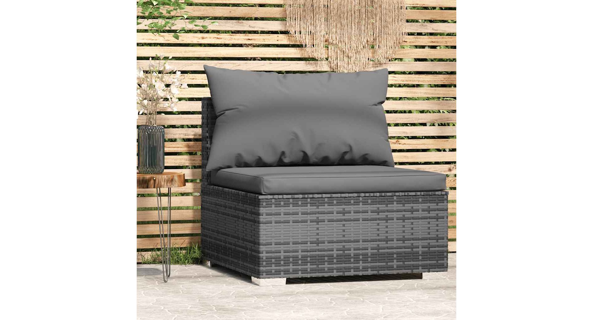 Aghana Digitals Grey Modular Middle Sofa - Weather-Resistant PE Rattan, Lightweight, Removable Grey 27.6 x 27.6 x 23.8 in