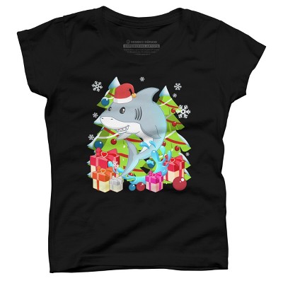 Girl's Design By Humans Funny Santa Shark Christmas T-Shirt By thebeardstudio T-Shirt