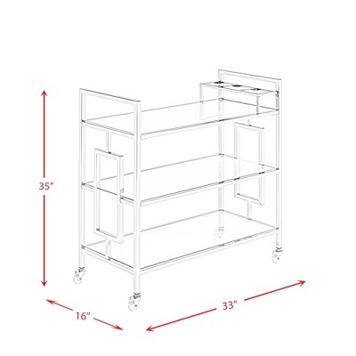 Harper Transitional Chrome Glass Serving Bar Cart with Casters