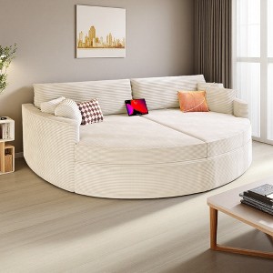 102.3" Corduroy Oversized Double Chaise Lounge Sofa with Deep Seat & USB - 1 of 4